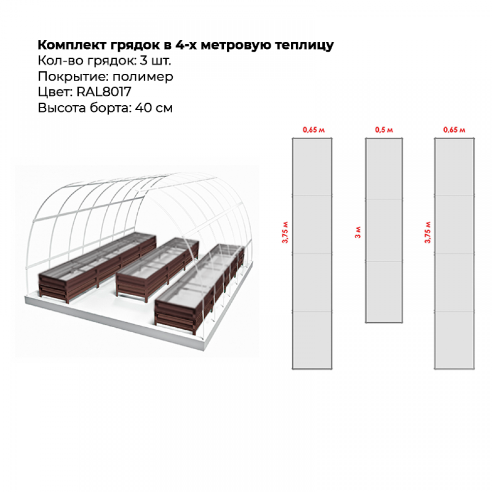 Комплект в теплицу из трех грядок с полимерным покрытием (высота 40 см) Комплект в теплицу из трех грядок с полимерным покрытием (высота 40 см)