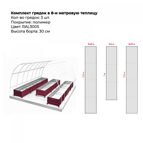 Комплект в теплицу из трех грядок с полимерным покрытием (высота 30 см)