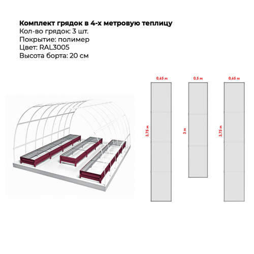 Комплект в теплицу из трех грядок с полимерным покрытием (высота 20 см)