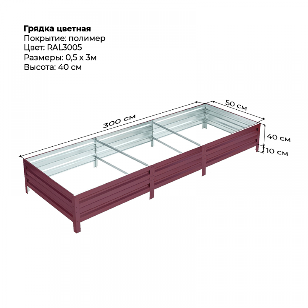 Грядка 0.5*3м цветная (высота 40 см)