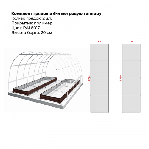 Комплект в теплицу из двух грядок с полимерным покрытием (высота 20 см) Комплект в теплицу из двух грядок с полимерным покрытием (высота 20 см)