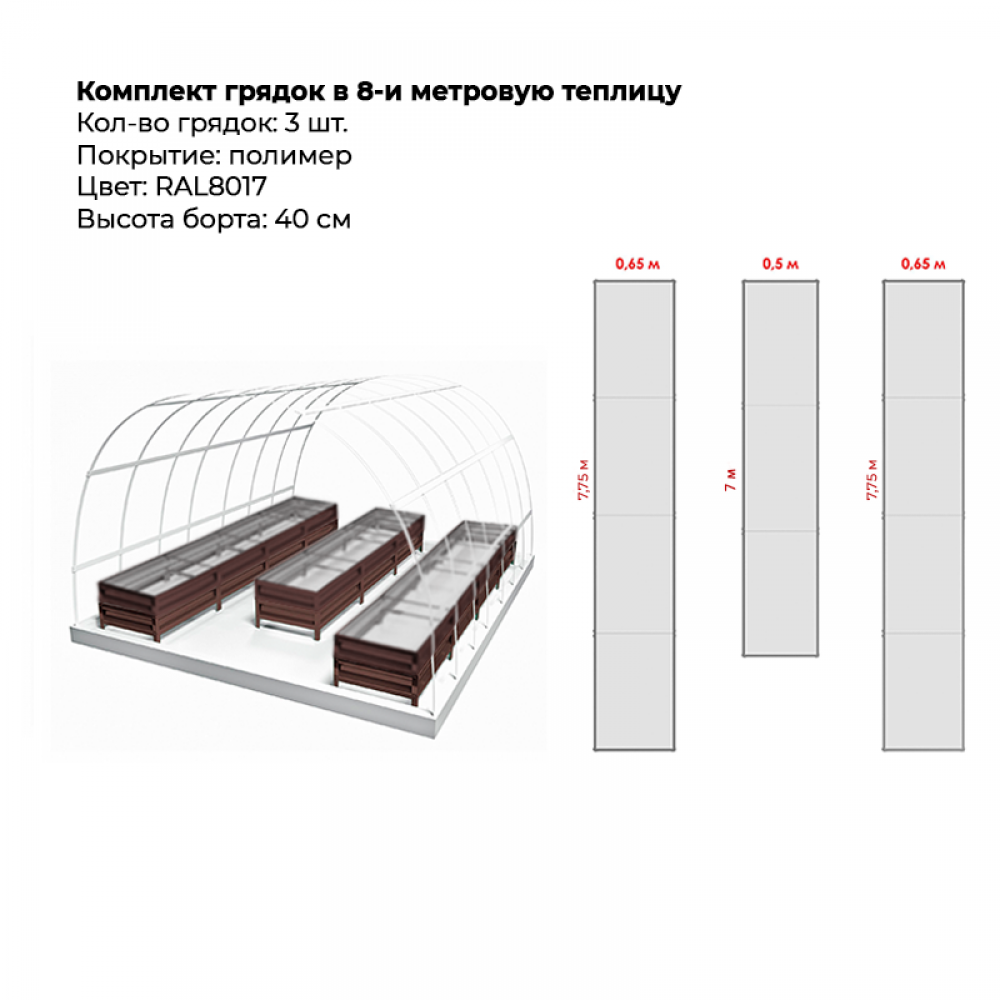 Комплект в теплицу из трех грядок с полимерным покрытием (высота 40 см) Комплект в теплицу из трех грядок с полимерным покрытием (высота 40 см)