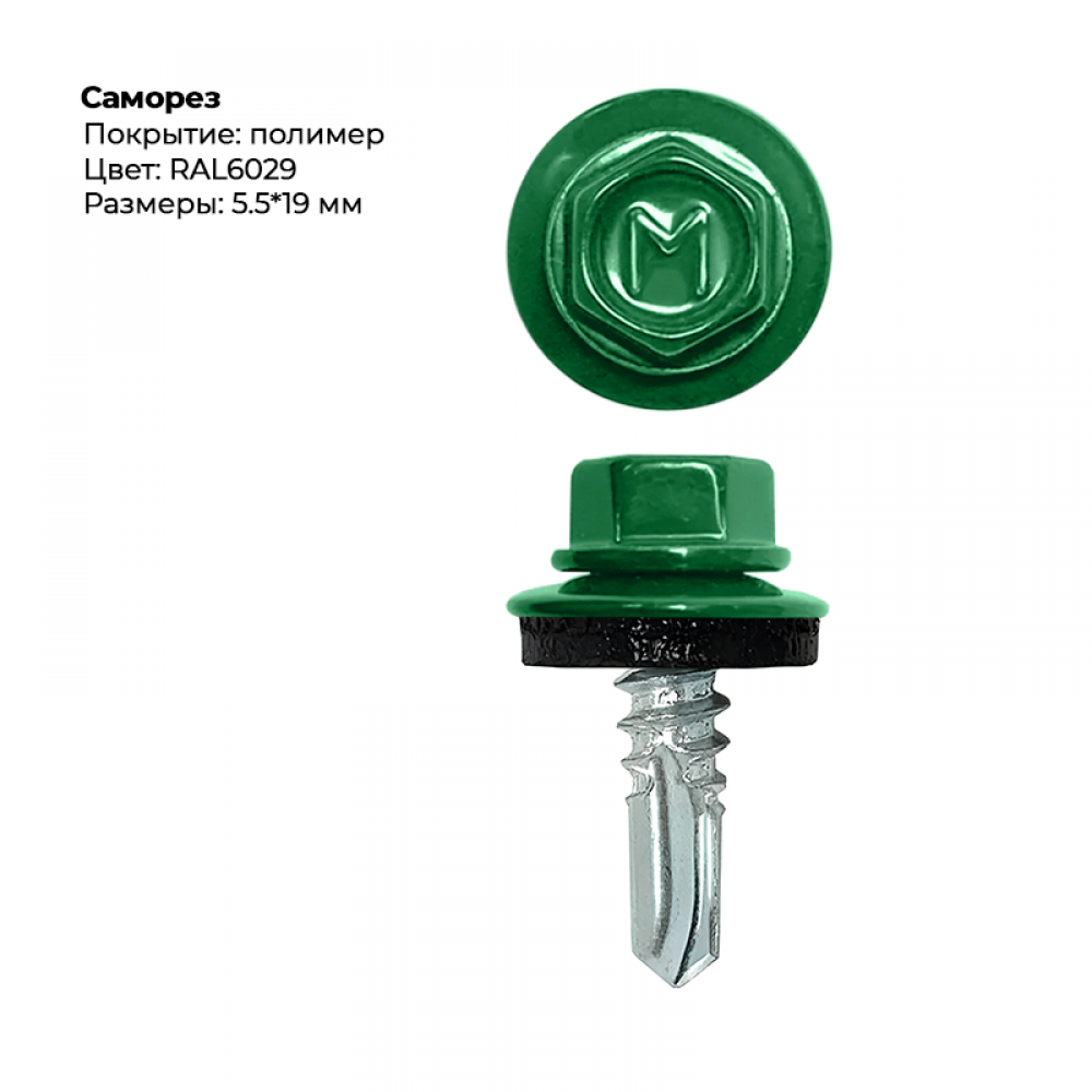 Саморез 5,5*19 мм RAL 6029 Саморез 5,5*19 мм RAL 6029