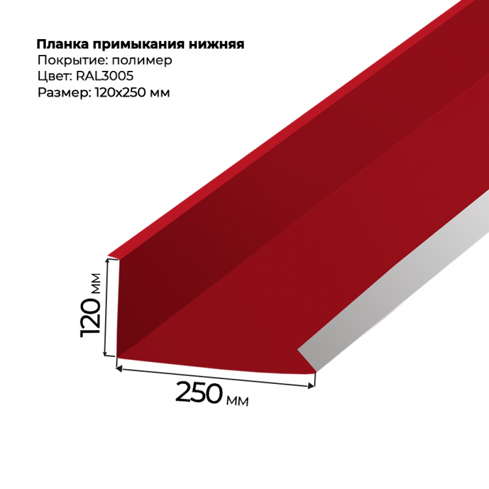Планка примыкания нижняя 2 м RAL 3005 Планка примыкания нижняя 2 м RAL 3005