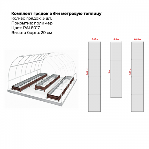 Комплект в теплицу из трех грядок с полимерным покрытием (высота 20 см)