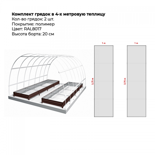 Комплект в теплицу из двух грядок с полимерным покрытием (высота 20 см) Комплект в теплицу из двух грядок с полимерным покрытием (высота 20 см)