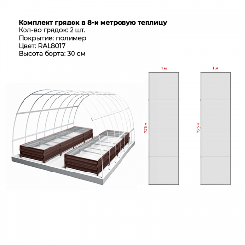 Комплект в теплицу из двух грядок с полимерным покрытием (высота 30 см)