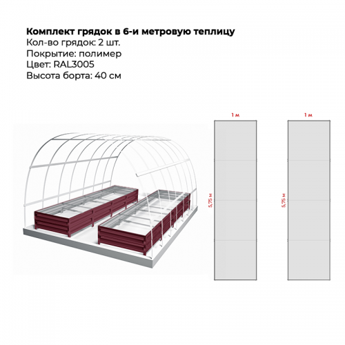 Комплект в теплицу из двух грядок с полимерным покрытием (высота 40 см)